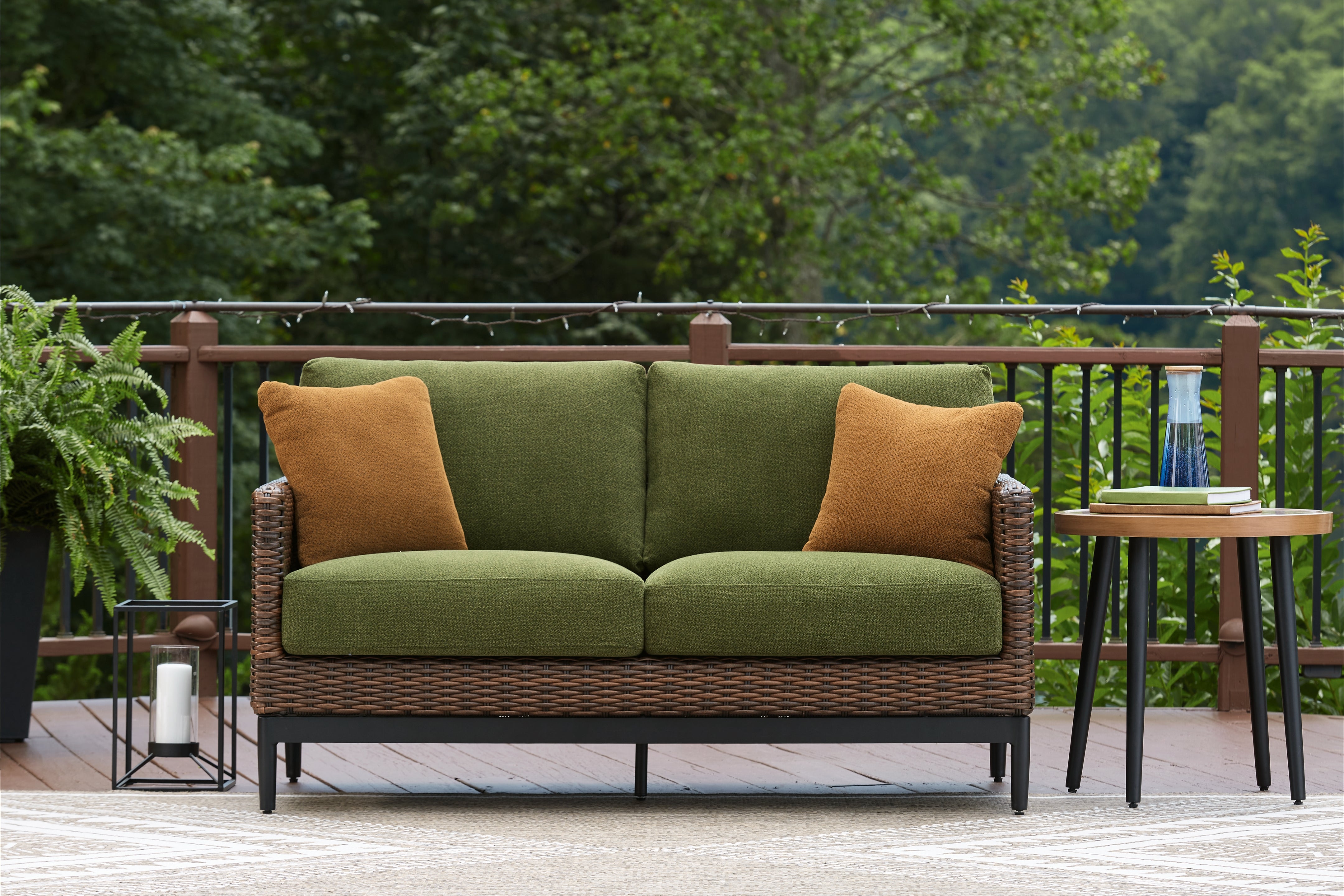 Hoover Furniture Outlet - Ashley Furniture - Horizon Hall Outdoor Loveseat with Cushion - Loveseat w/Cushion - P572-835