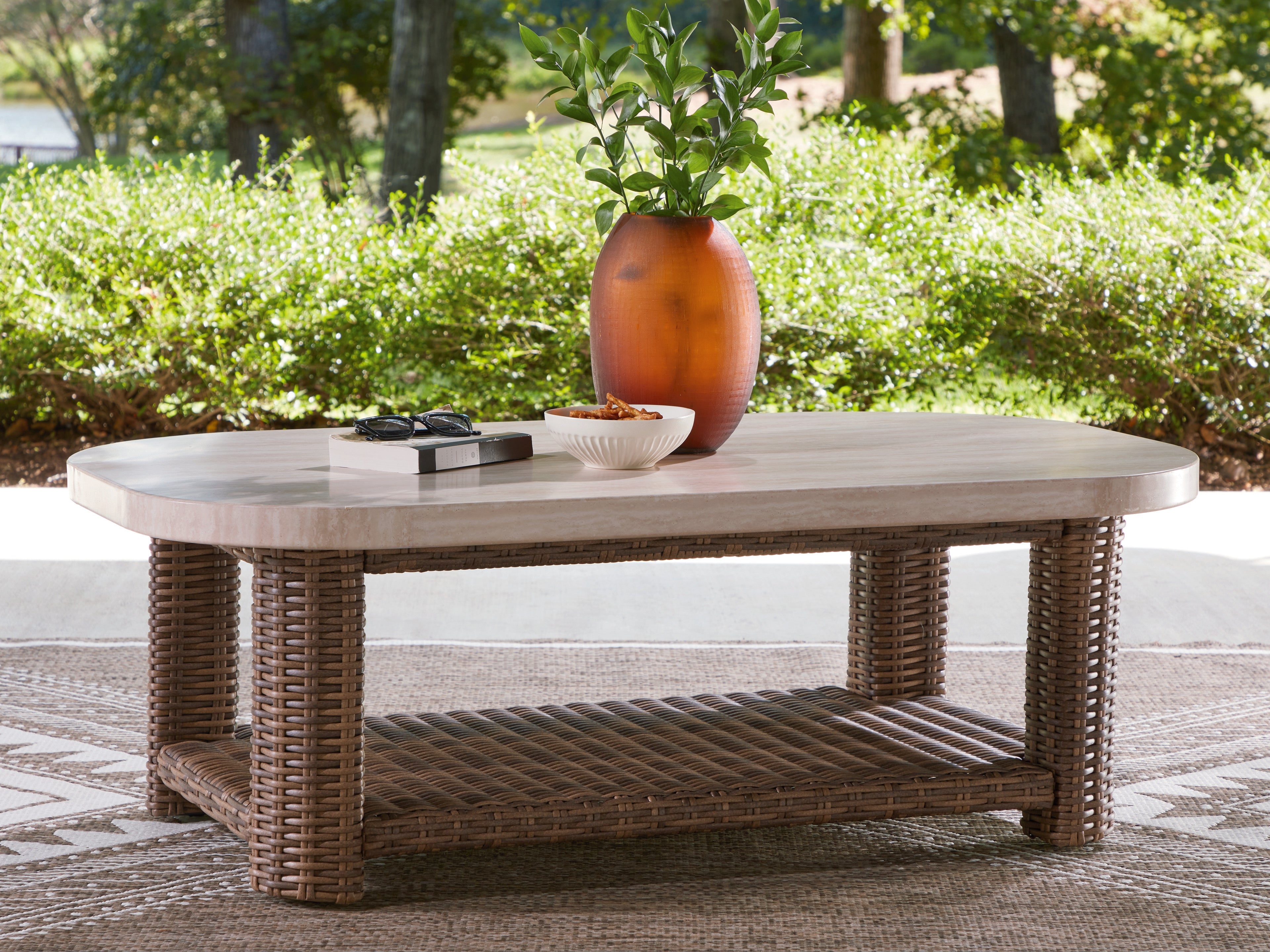 Hoover Furniture Outlet - Ashley Furniture - Dolan Creek Outdoor Coffee Table - Rectangular Cocktail Table - PCP610-701