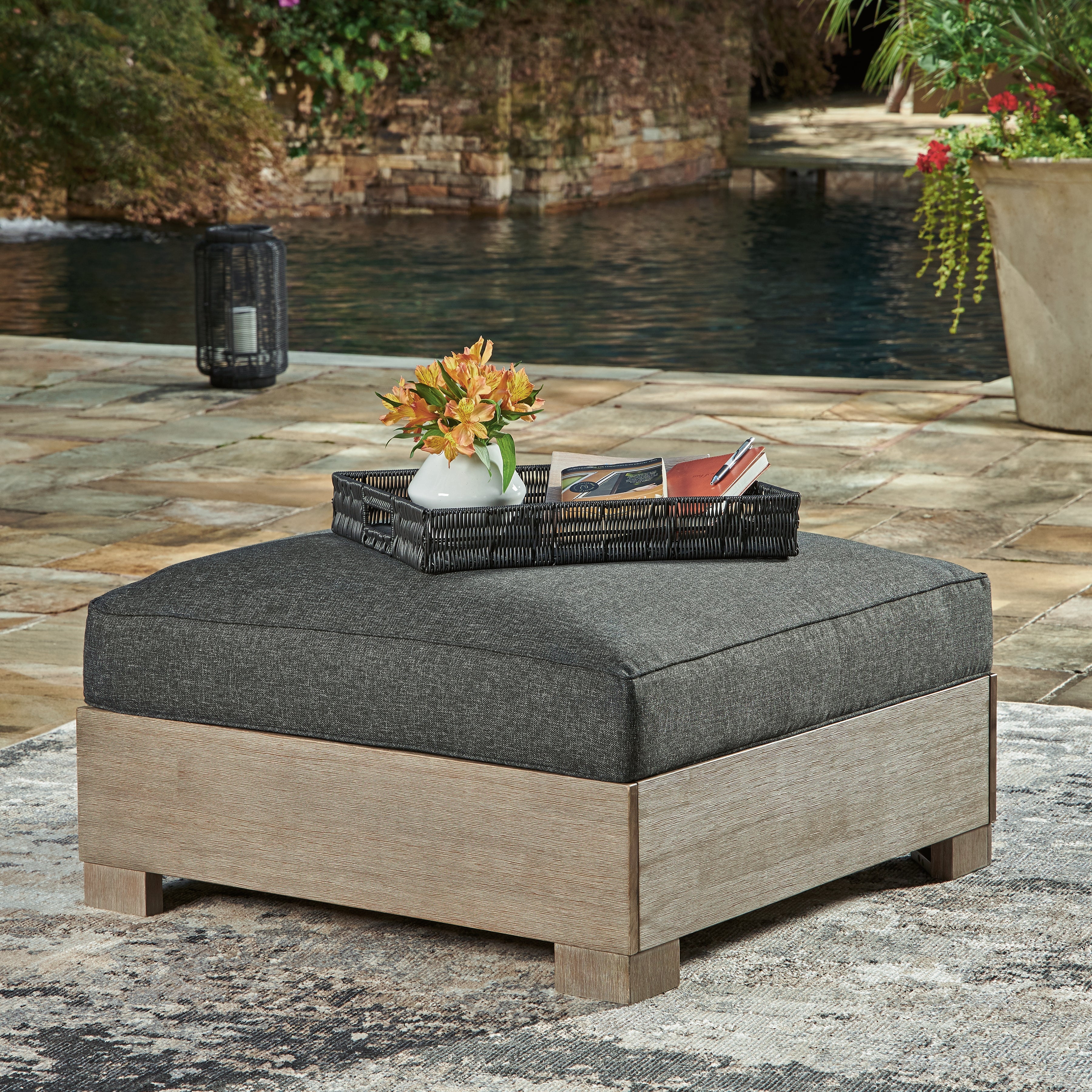Hoover Furniture Outlet - Ashley Furniture - Citrine Park Outdoor Ottoman with Cushion - Ottoman with Cushion - P660-814