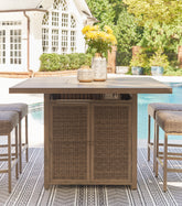 Hoover Furniture Outlet - Ashley Furniture - Walton Bridge Outdoor Bar Table with Fire Pit - Square Bar Table w/Fire Pit - P749-665