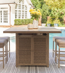 Hoover Furniture Outlet - Ashley Furniture - Walton Bridge Outdoor Bar Table with Fire Pit - Square Bar Table w/Fire Pit - P749-665