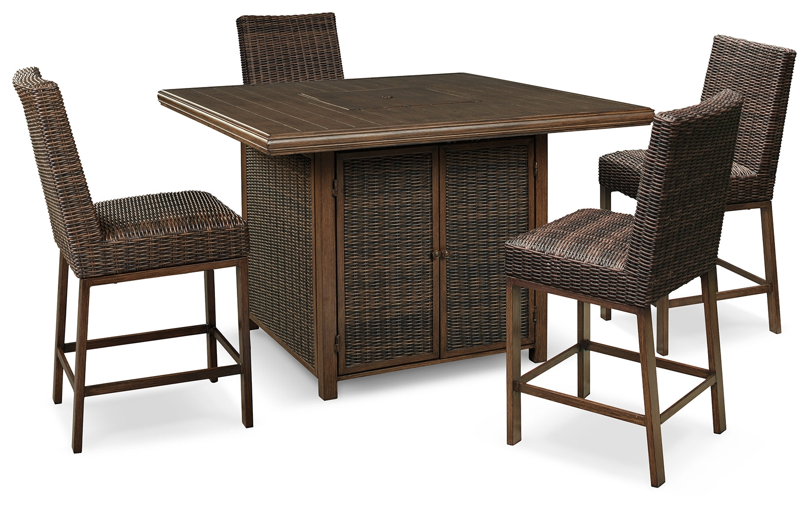 Hoover Furniture Outlet - Ashley Furniture - Paradise Trail Outdoor Counter Height Dining Table with 4 Barstools - Outdoor Counter Height Dining Table with 4 Barstools / Medium Brown - P750P5