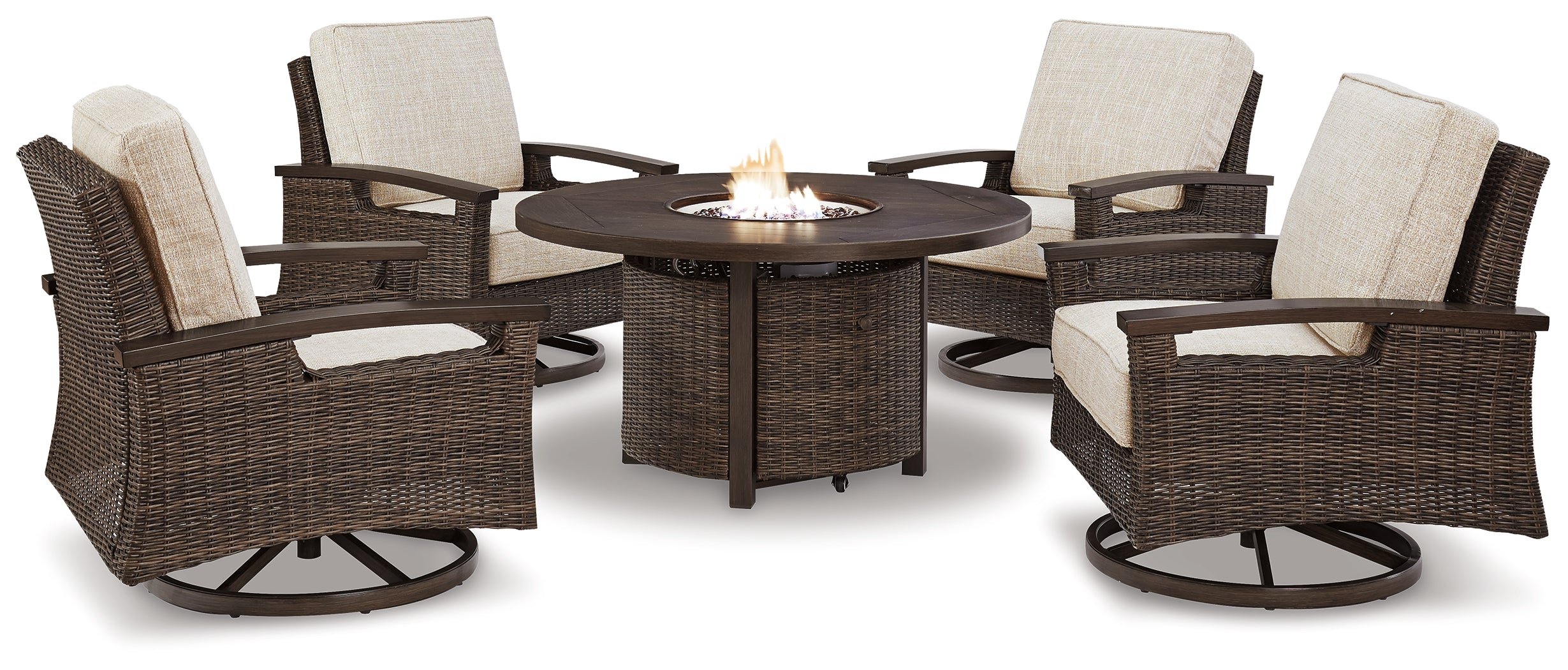 Hoover Furniture Outlet - Ashley Furniture - Paradise Trail Outdoor Fire Pit Table with 4 Lounge Chairs - Outdoor Fire Pit Table with 4 Lounge Chairs - P750P7