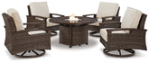 Hoover Furniture Outlet - Ashley Furniture - Paradise Trail Outdoor Fire Pit Table with 4 Lounge Chairs - Outdoor Fire Pit Table with 4 Lounge Chairs - P750P7