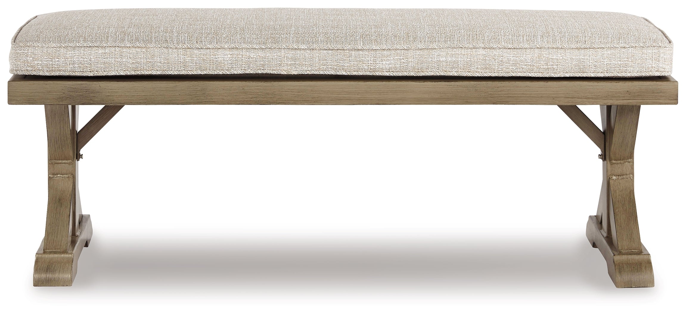 Hoover Furniture Outlet - Ashley Furniture - Beachcroft 4-Piece Outdoor Sectional, 2 Arm Chairs, Lounge Chair and Bench - 4-Piece Outdoor Sectional, 2 Arm Chairs, Lounge Chair and Bench / Beige - P791P18