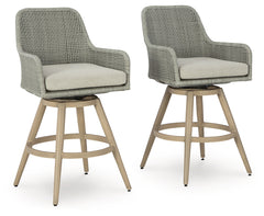 Hoover Furniture Outlet - Ashley Furniture - Seton Creek Outdoor Bar Height Barstool with Cushion (Set of 2) - Barstool with Cushion (Set of 2) / Beige/Gray - P798-130