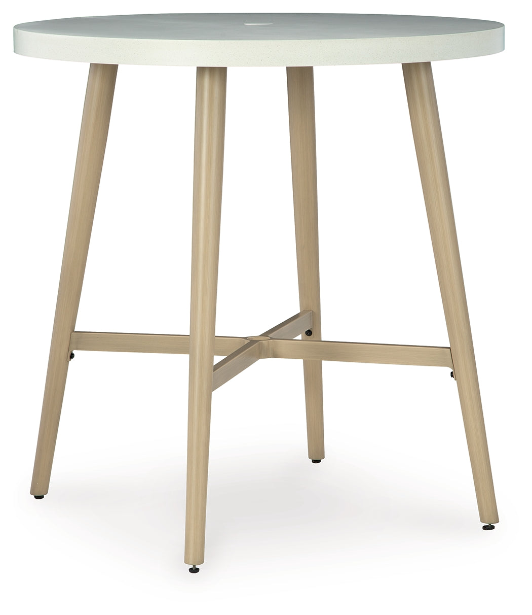 Hoover Furniture Outlet - Ashley Furniture - Seton Creek Outdoor Bar Table - Round Bar Table w/UMB OPT / Beige - P798-613