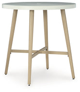 Hoover Furniture Outlet - Ashley Furniture - Seton Creek Outdoor Bar Table - Round Bar Table w/UMB OPT / Beige - P798-613