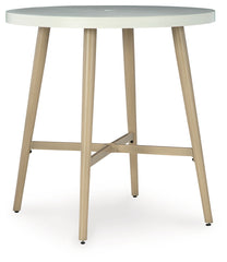 Hoover Furniture Outlet - Ashley Furniture - Seton Creek Outdoor Bar Table - Round Bar Table w/UMB OPT / Beige - P798-613