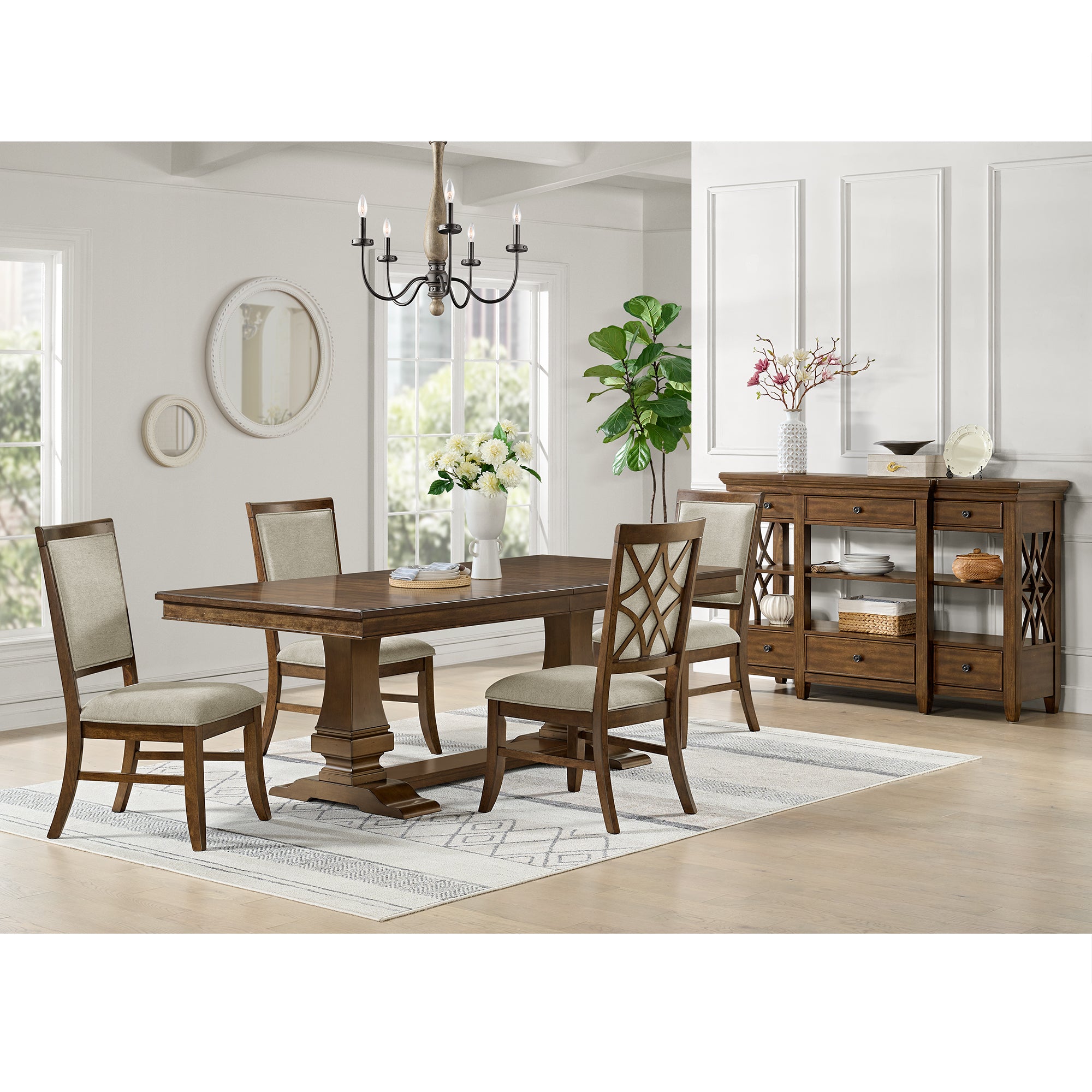 Phillipe Dining Side Chair with Grey Fabric in Cherry (2 Per Carton) – SKU D-5210-5-SC | Elements