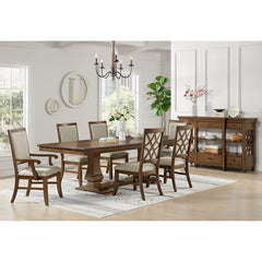 Phillipe Dining Arm Chair with Grey Fabric in Cherry (2 Per Carton) – SKU D-5210-5-AC | Elements