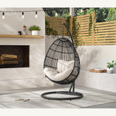 Playa Swing Egg Chair with Base and Pillar - Dark Grey and Olefin Beige – SKU O-16230-10311-120 | Elements