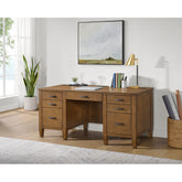Portico Double Pedestal Desk with Power/USB in Brown Oak – SKU H-15970-6-DK1 | Elements