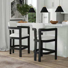 Portland Arm Barstool with White Fabric in Black (2 Per Carton) – SKU D-1710-8-BST3 | Elements