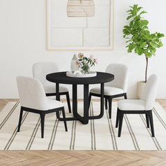 Sylvie Dining Side Chair with White Fabric in Black with Grain (2 Per Carton)