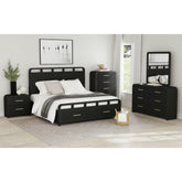 Ridgemont King Storage Bed in Black with Grain – SKU B-14440-8W-KSB | Elements