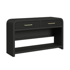 Ridgemont Sofa Table with Bottom Shelf in Black with Grain