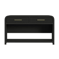 Ridgemont Sofa Table with Bottom Shelf in Black with Grain