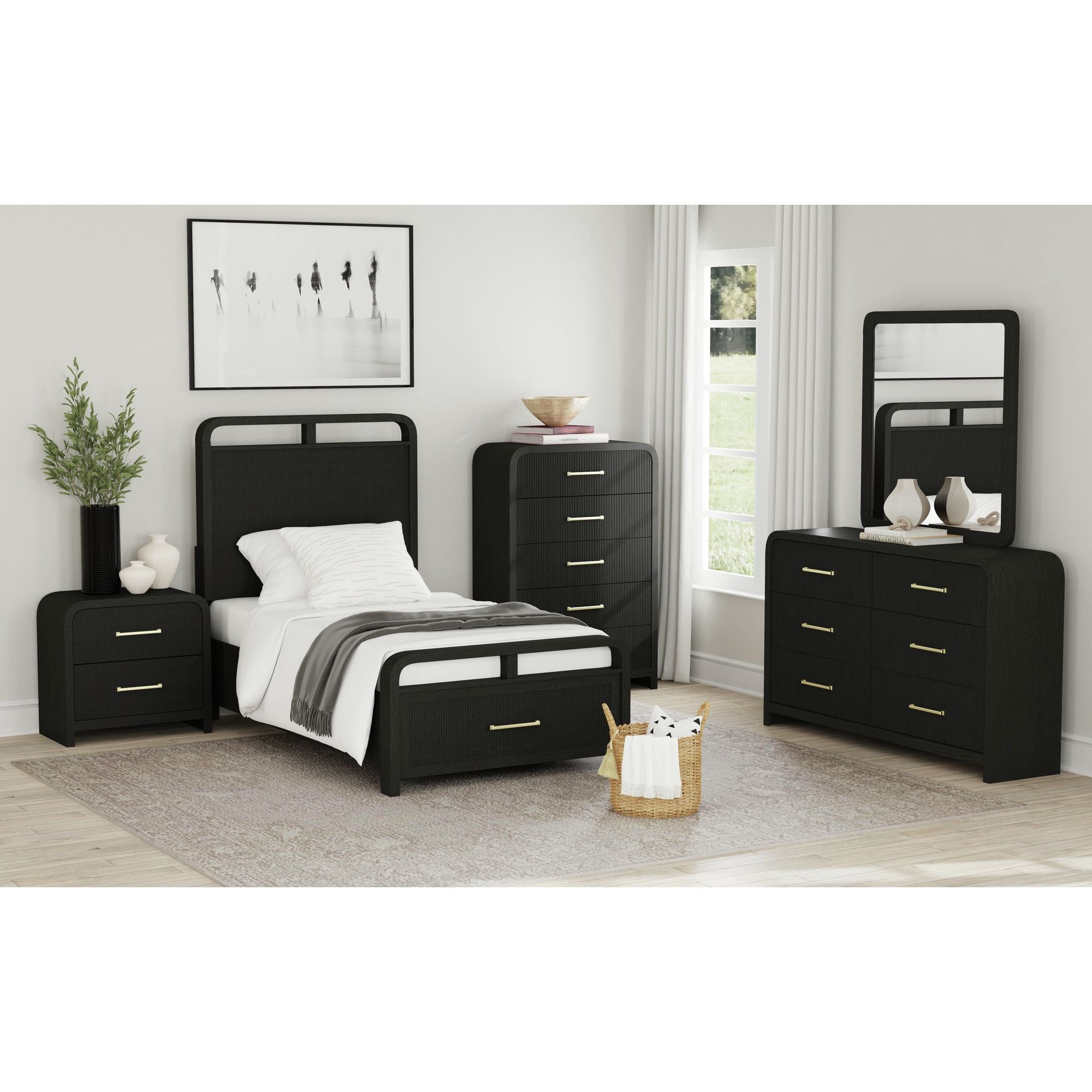 Ridgemont Dresser and Mirror Set in Black with Grain – SKU B-14440-8W-DRMR | Elements