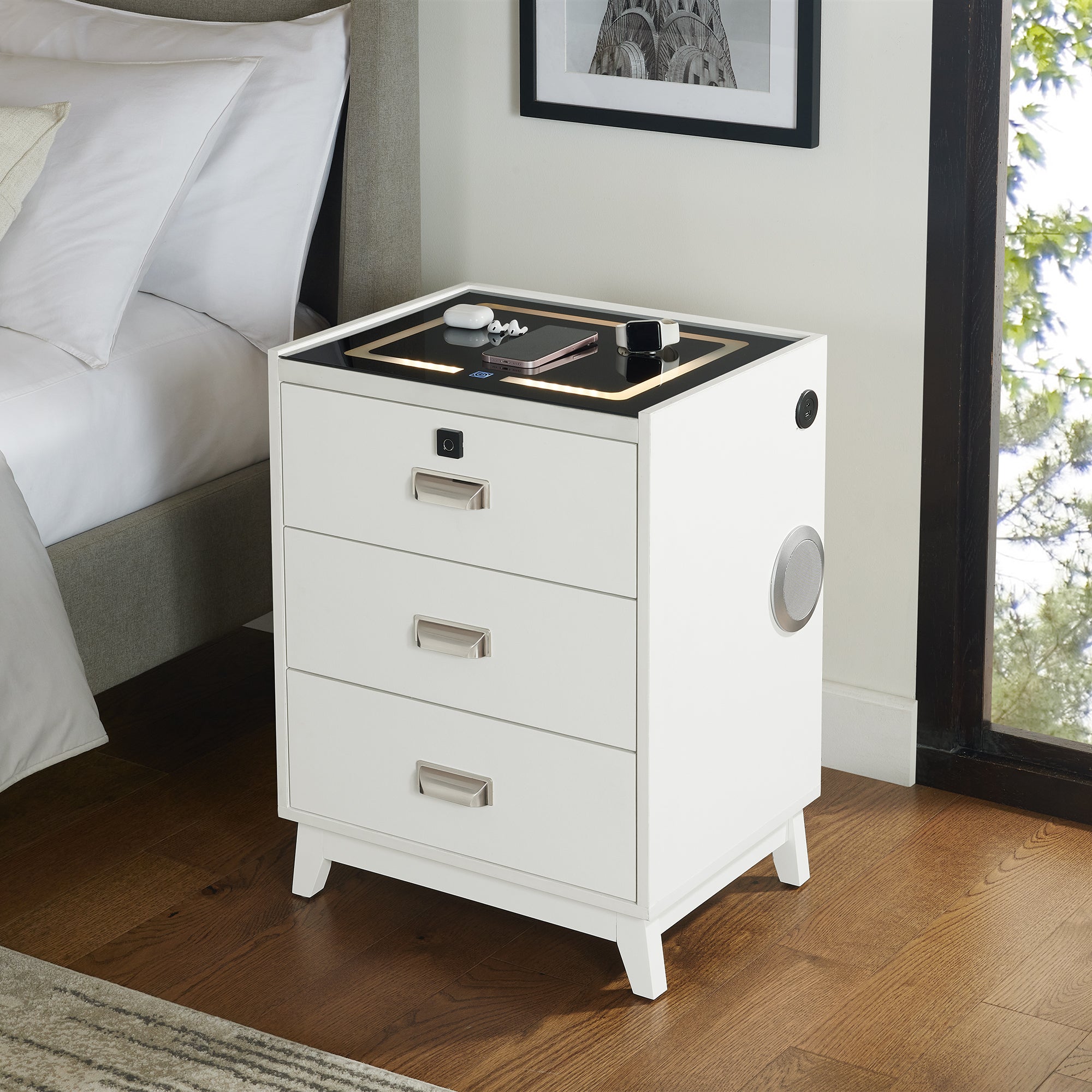 Rio Nightstand with Electronic Features in White – SKU A-13150-7-NS | Elements