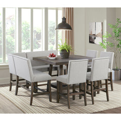 Seneca Counter Bench with Upholstered Back and Grey Fabric in Brown – SKU D-7670-5-CBN2 | Elements