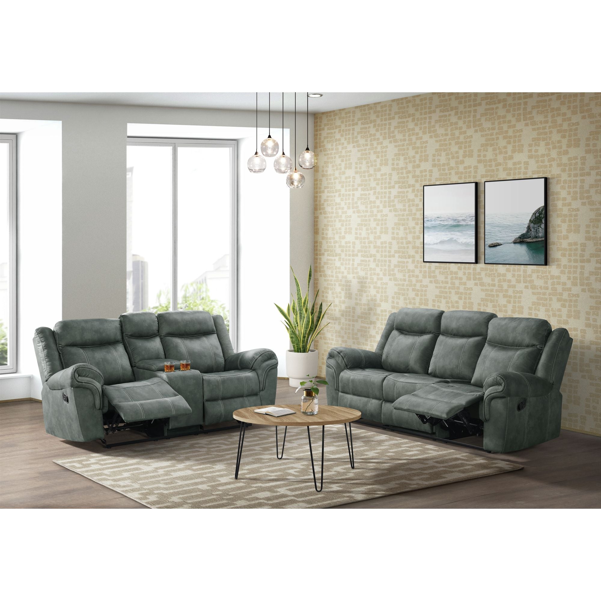 Sorrento Motion Loveseat with Console in FB367 Charcoal – SKU 59928-028-1X | Elements