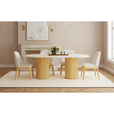 Sylvie Oval Dining Table with White Faux Marble Top in Natural – SKU D-16000-6-DT | Elements