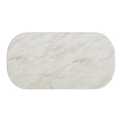 Sylvie Oval Dining Table with White Faux Marble Top in Black with Grain