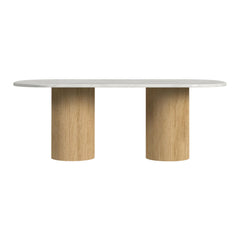 Sylvie Oval Dining Table with White Faux Marble Top in Natural