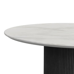 Sylvie Round Dining Table with White Faux Marble Top in Black with Grain