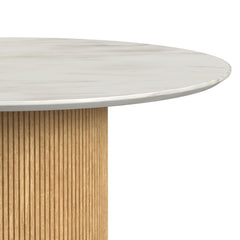 Sylvie Round Dining Table with White Faux Marble Top in Natural