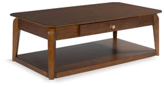 Hoover Furniture Outlet - Ashley Furniture - Trenmour Coffee Table - Rectangular Cocktail Table / Medium Brown - T596-1