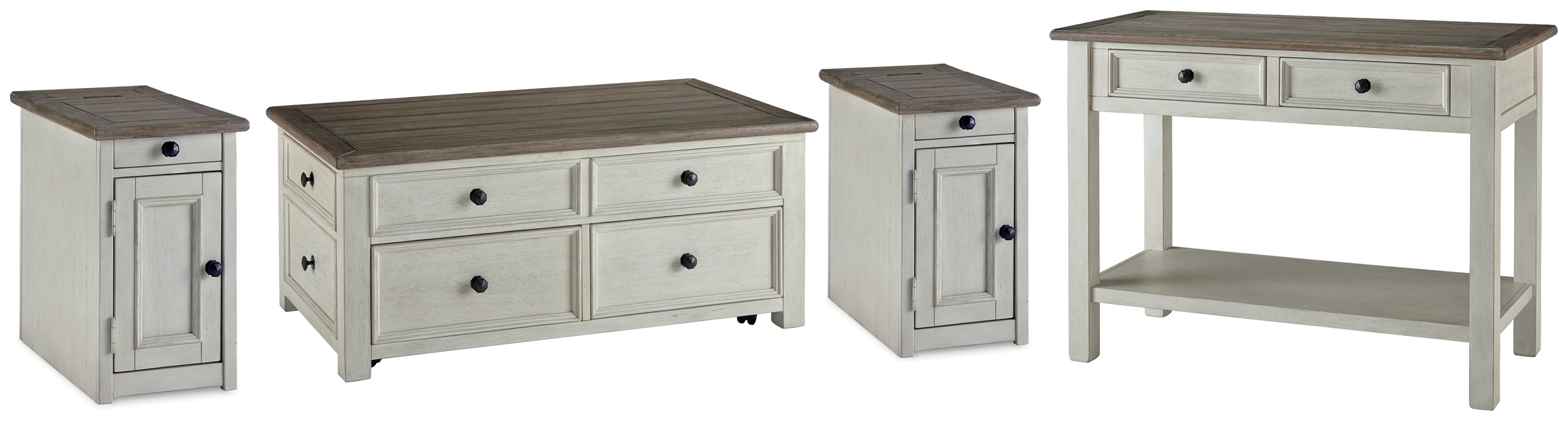Hoover Furniture Outlet - Ashley Furniture - Bolanburg Coffee Table and 2 Chairside End Tables with Console - Coffee Table and 2 Chairside End Tables with Console - T637T4