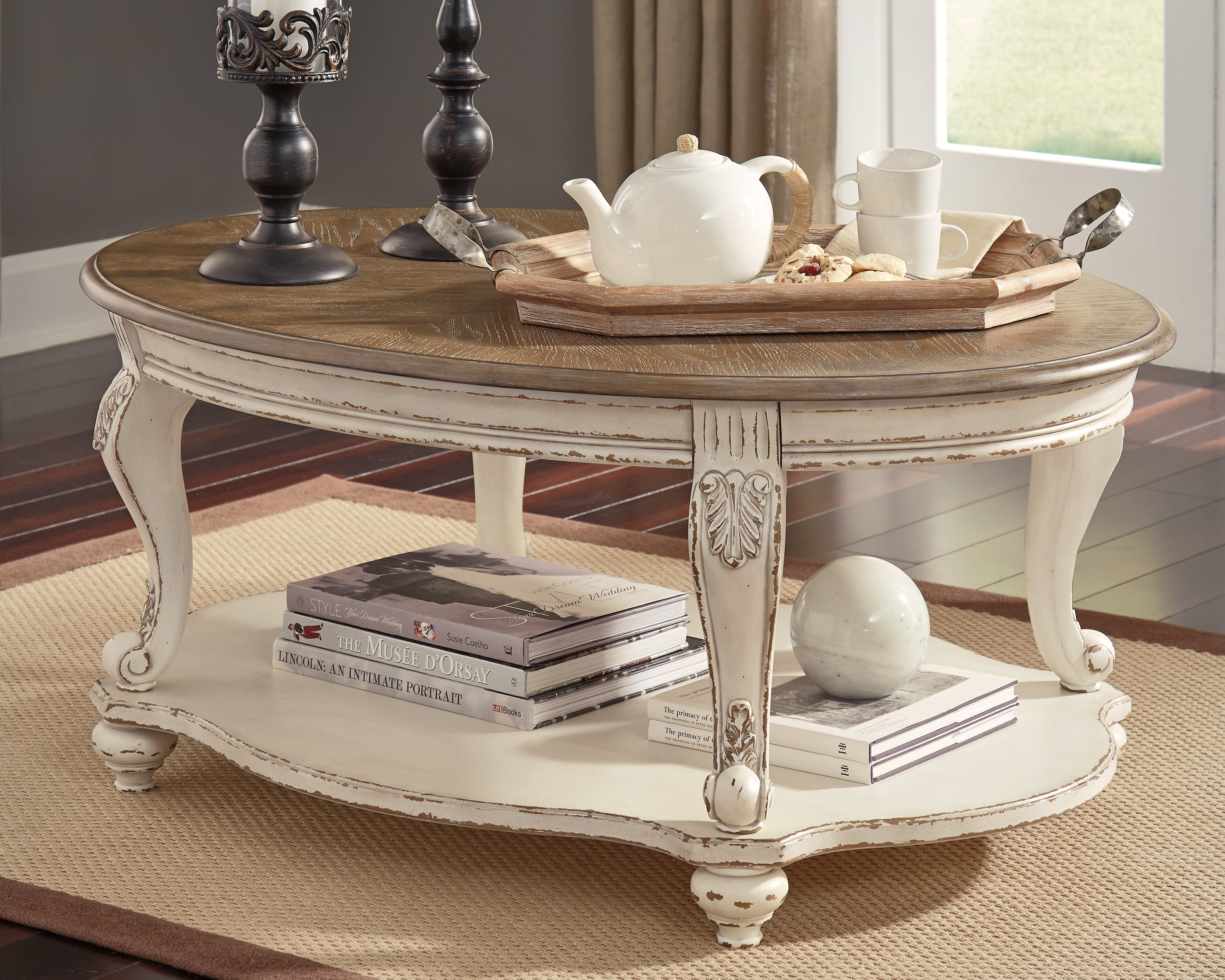 Hoover Furniture Outlet - Ashley Furniture - Realyn Coffee Table - Oval Cocktail Table - T743-0