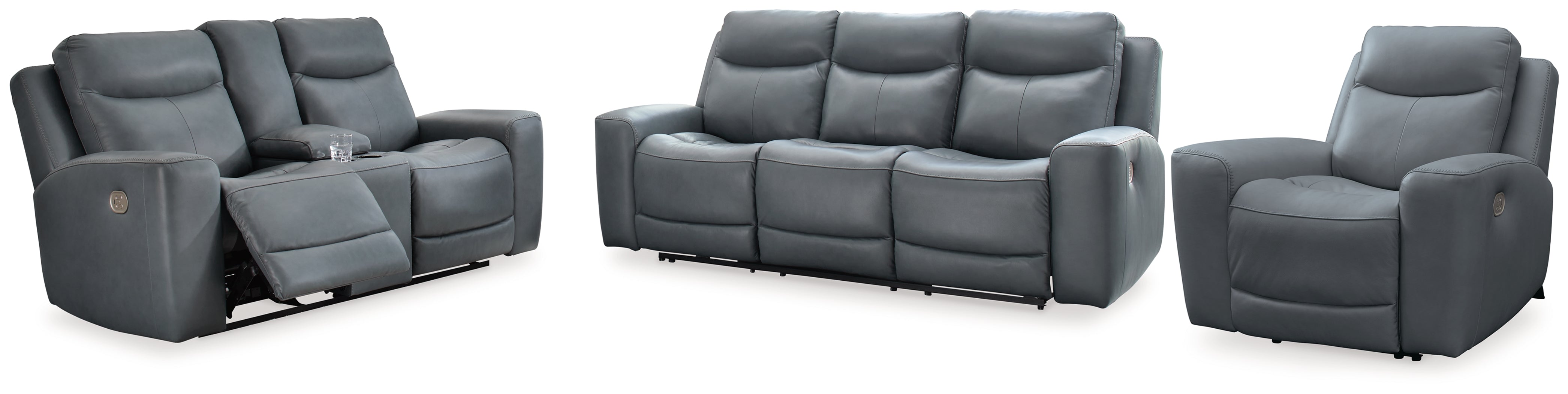 Hoover Furniture Outlet - Ashley Furniture - Mindanao Power Reclining Sofa, Loveseat and Recliner - Power Reclining Sofa, Loveseat and Recliner / Steel - U59504U2