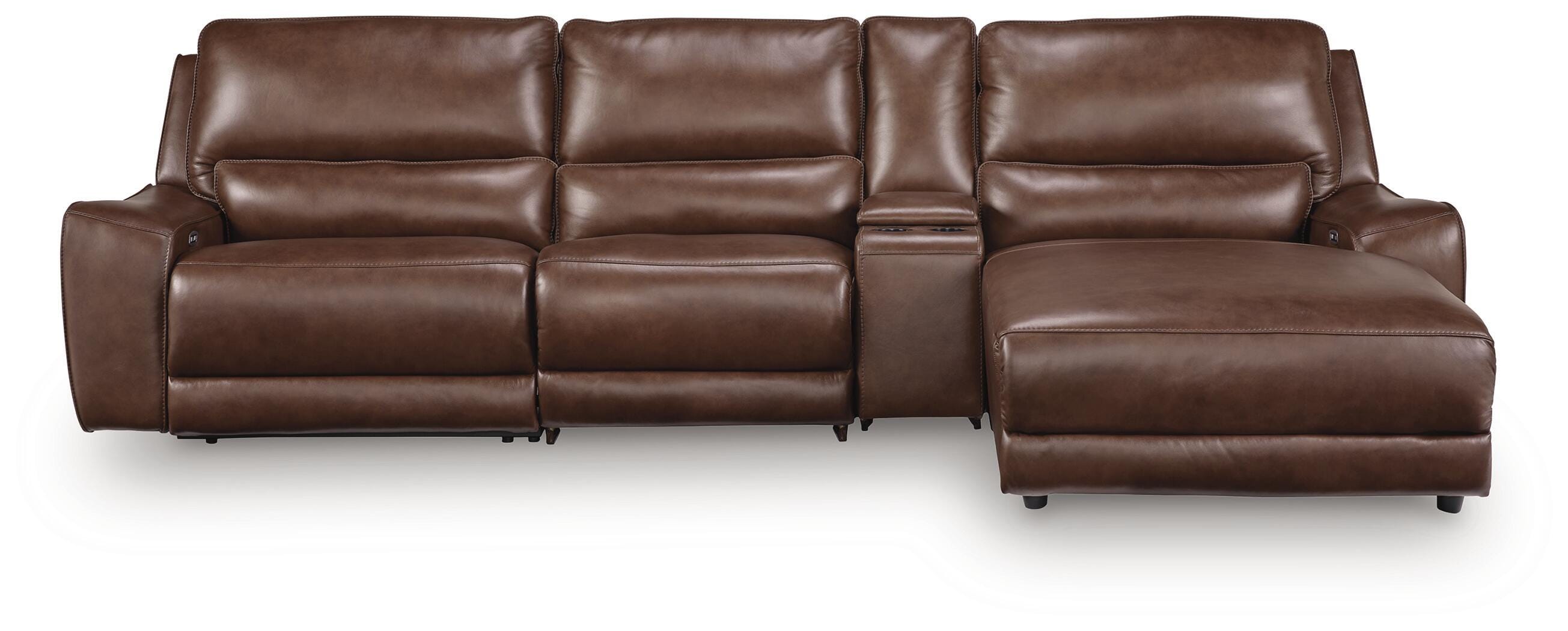Hoover Furniture Outlet - Ashley Furniture - DeepWakes 4-Piece Reclining Sectional with Chaise and Storage Console - 4-Piece Reclining Sectional with Chaise and Storage Console - PCU62607S26