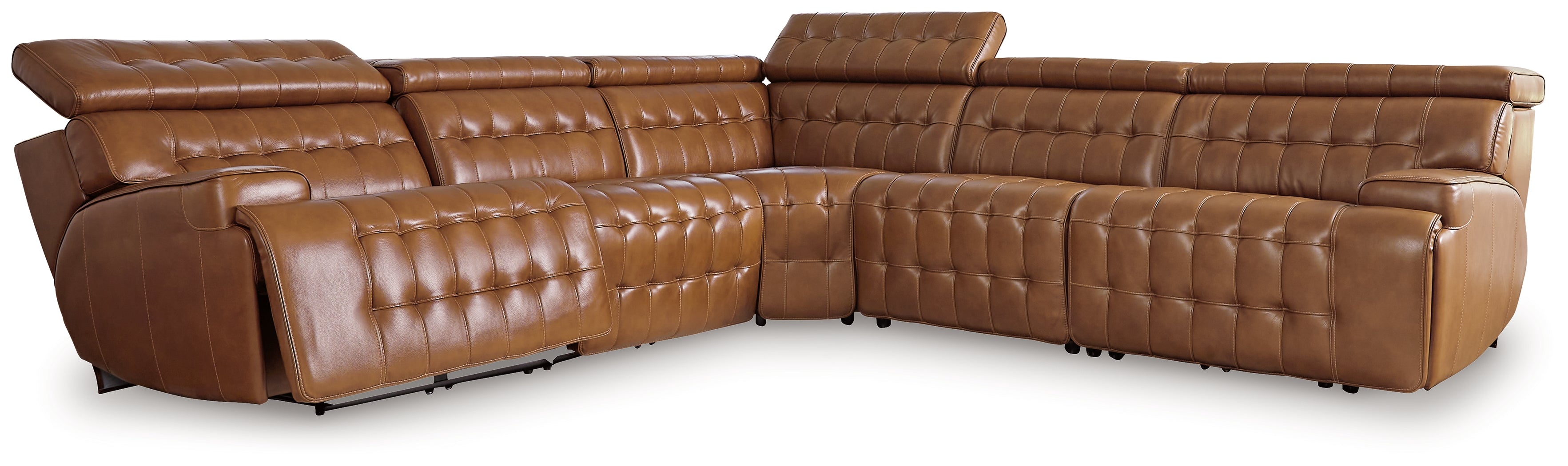 Hoover Furniture Outlet - Ashley Furniture - Temmpton 5-Piece Power Reclining Sectional - 5-Piece Power Reclining Sectional / Chocolate - U92708S4