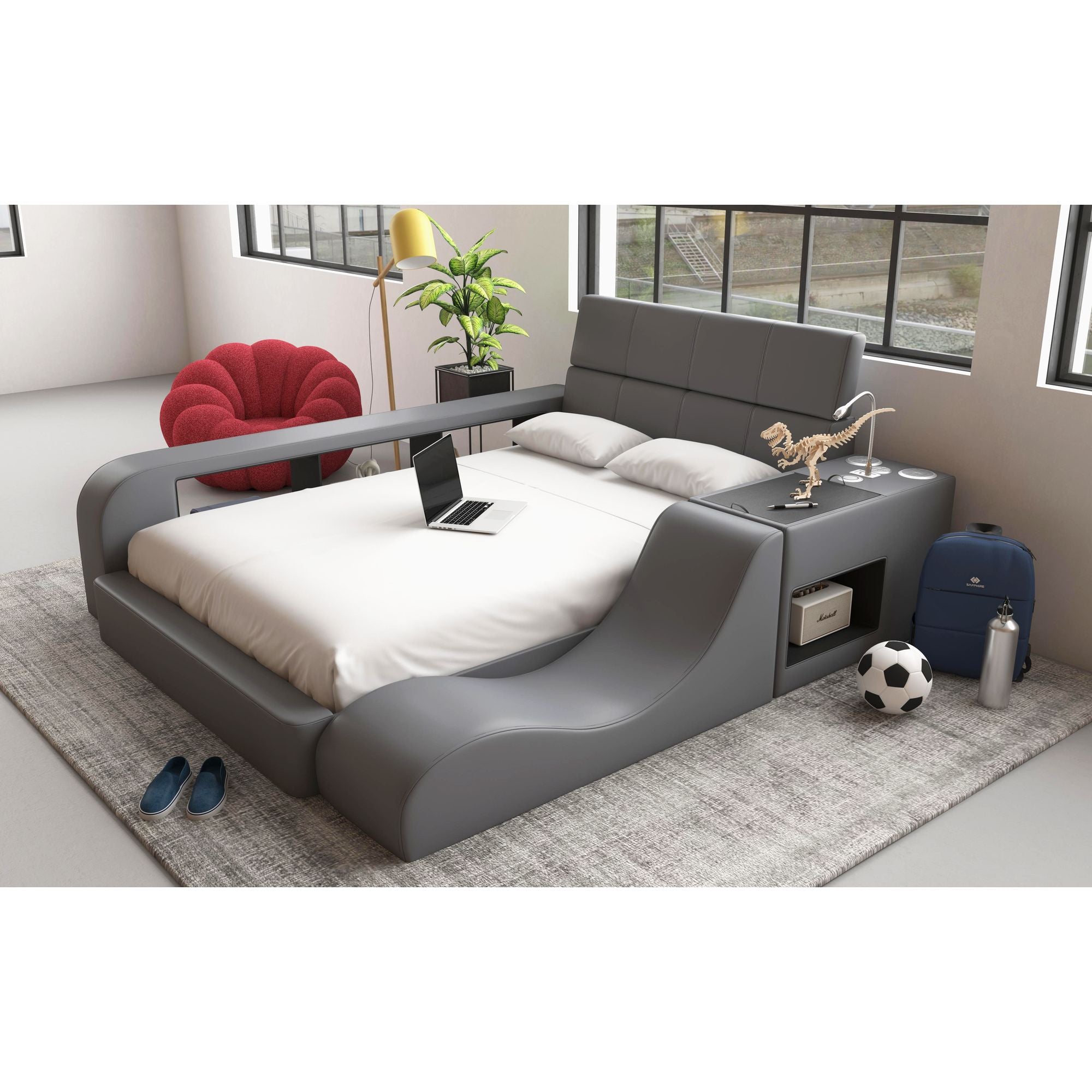 Valari Full Bed in Grey PU – SKU UB-12820-3-FBB | Elements