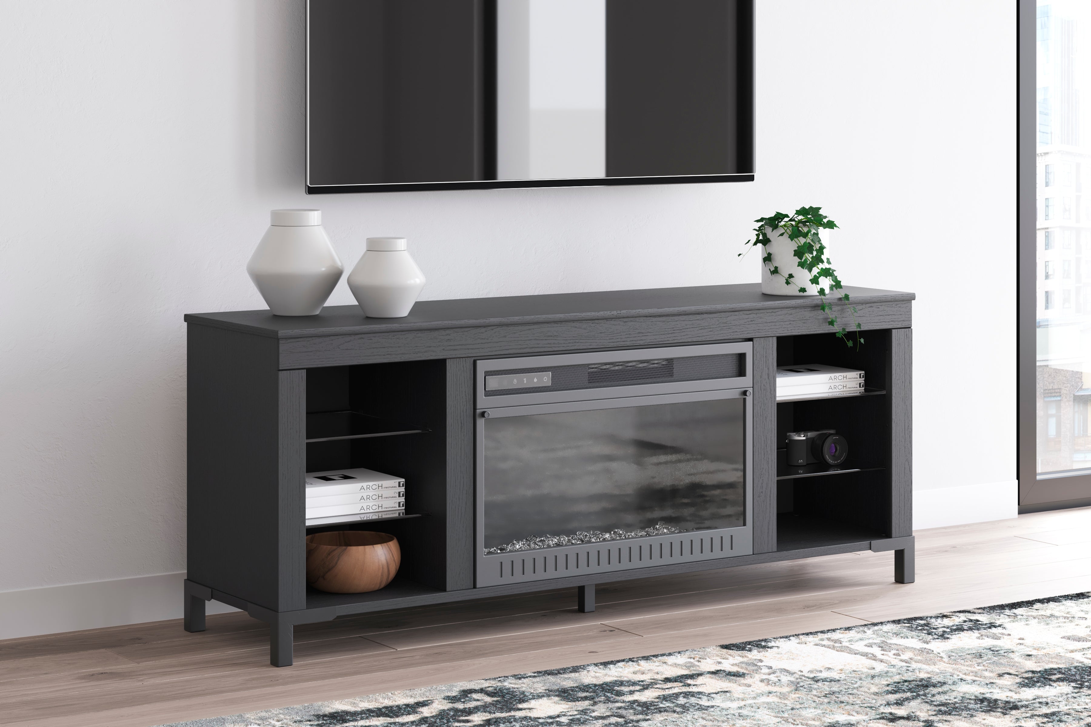 Hoover Furniture Outlet - Ashley Furniture - Cayberry 60" TV Stand with Electric Fireplace - 60" with Electric Fireplace - W2721-168