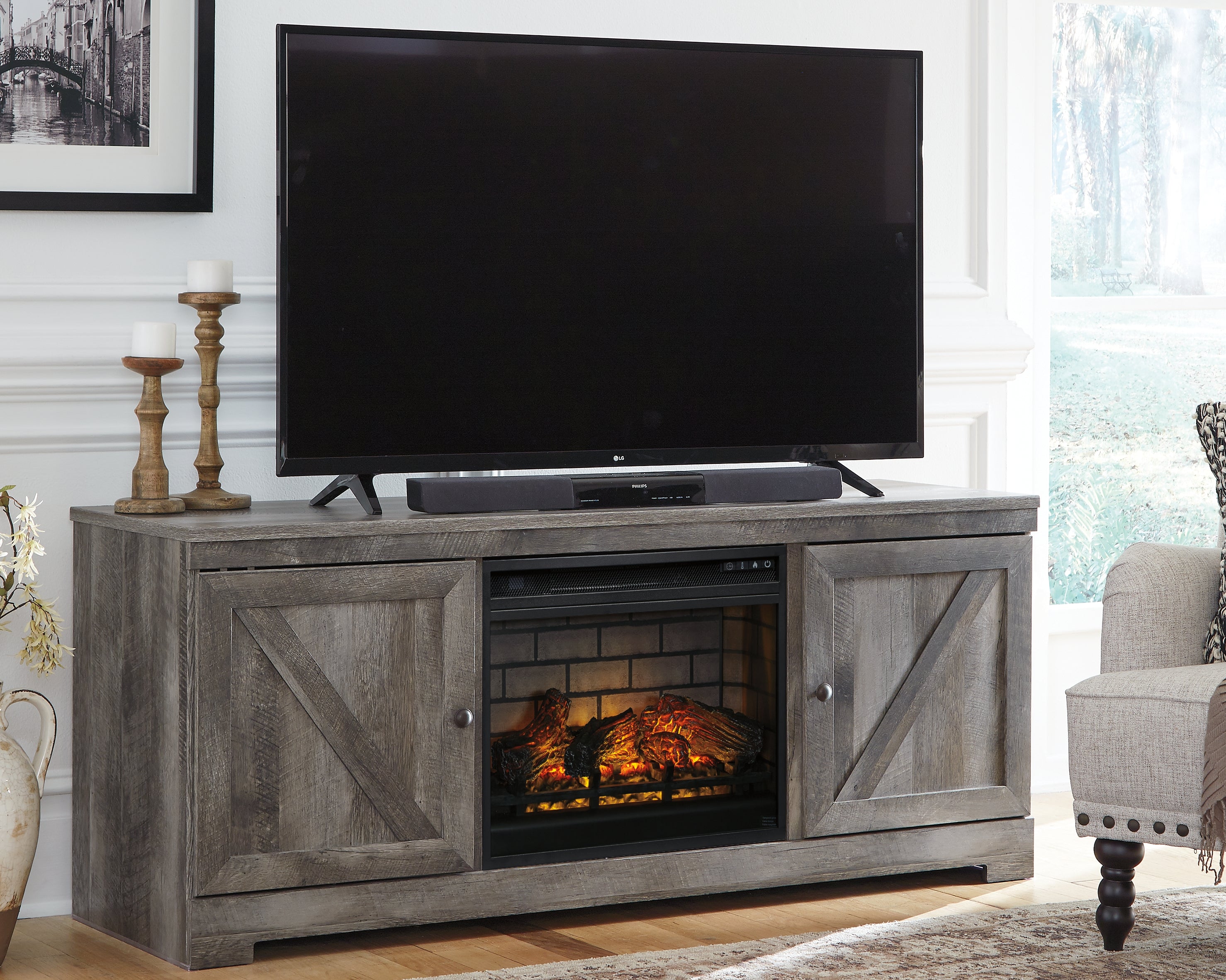 Hoover Furniture Outlet - Ashley Furniture - Wynnlow 63" TV Stand with Electric Fireplace - 63" TV Stand with Electric Fireplace - W440W9