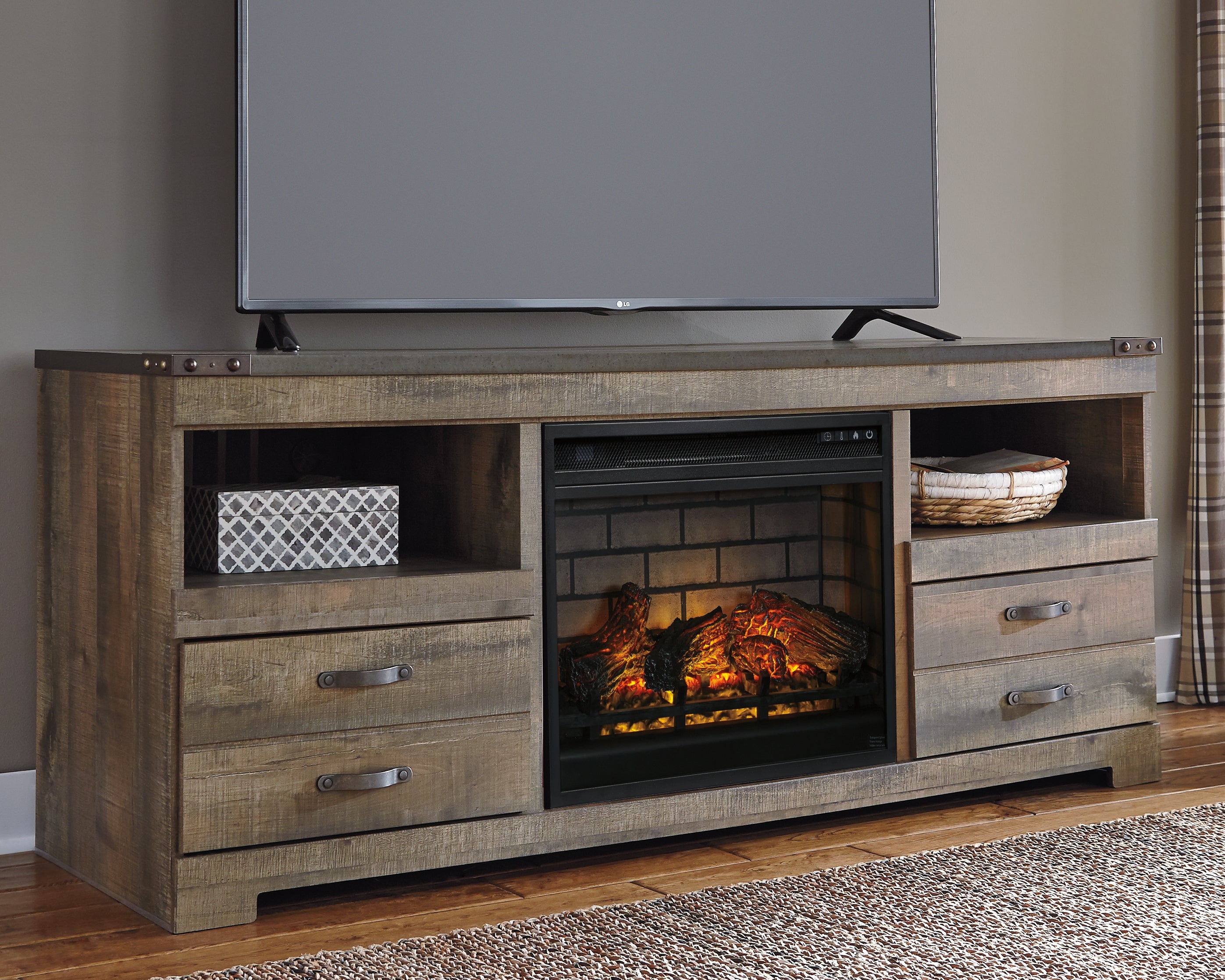Hoover Furniture Outlet - Ashley Furniture - Trinell 63" TV Stand with Electric Fireplace - 63" TV Stand with Electric Fireplace - W446W9