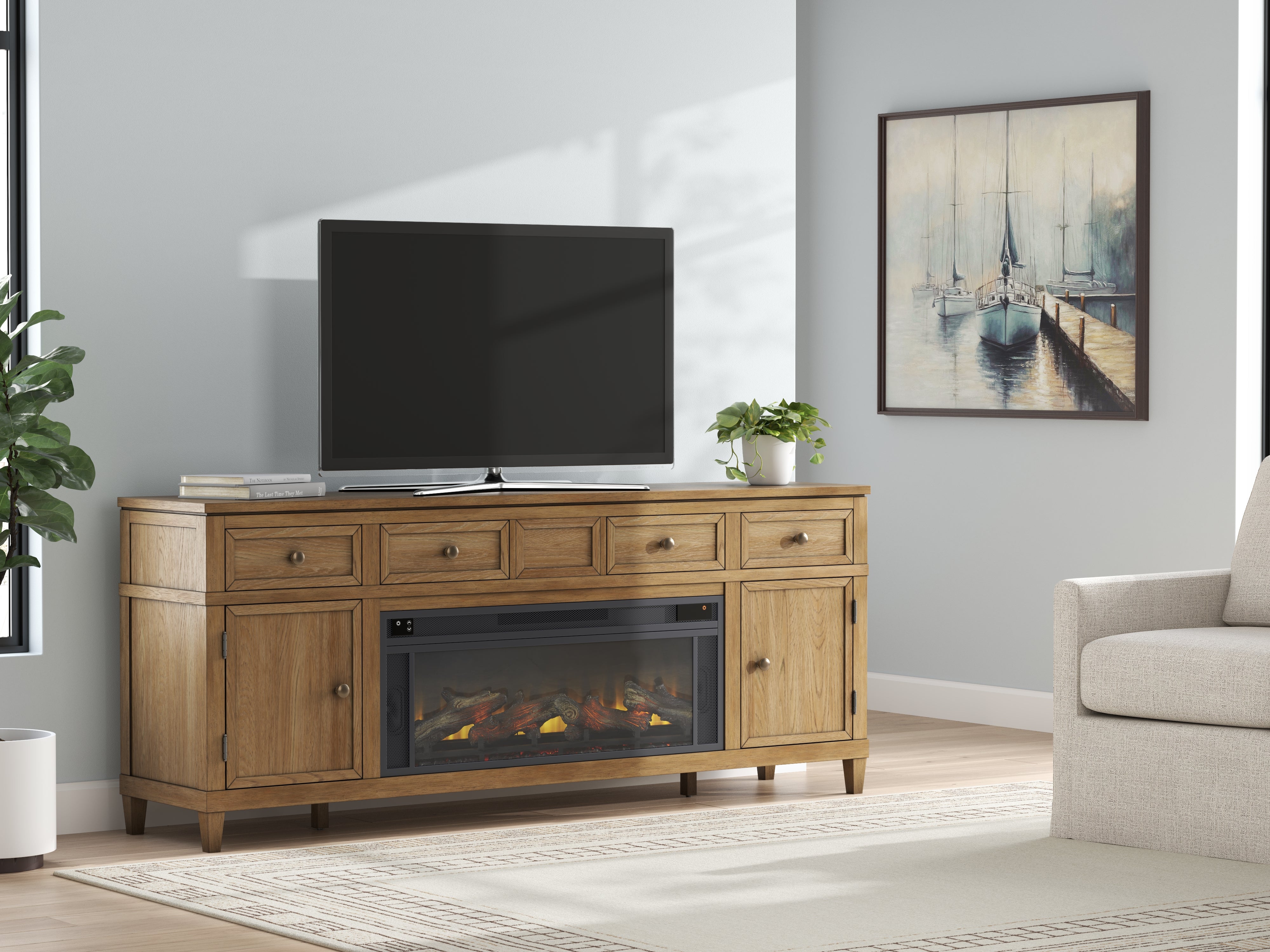 Hoover Furniture Outlet - Ashley Furniture - Sharlance 81" TV Stand with Electric Fireplace - 81" TV Stand with Electric Fireplace - W655W1