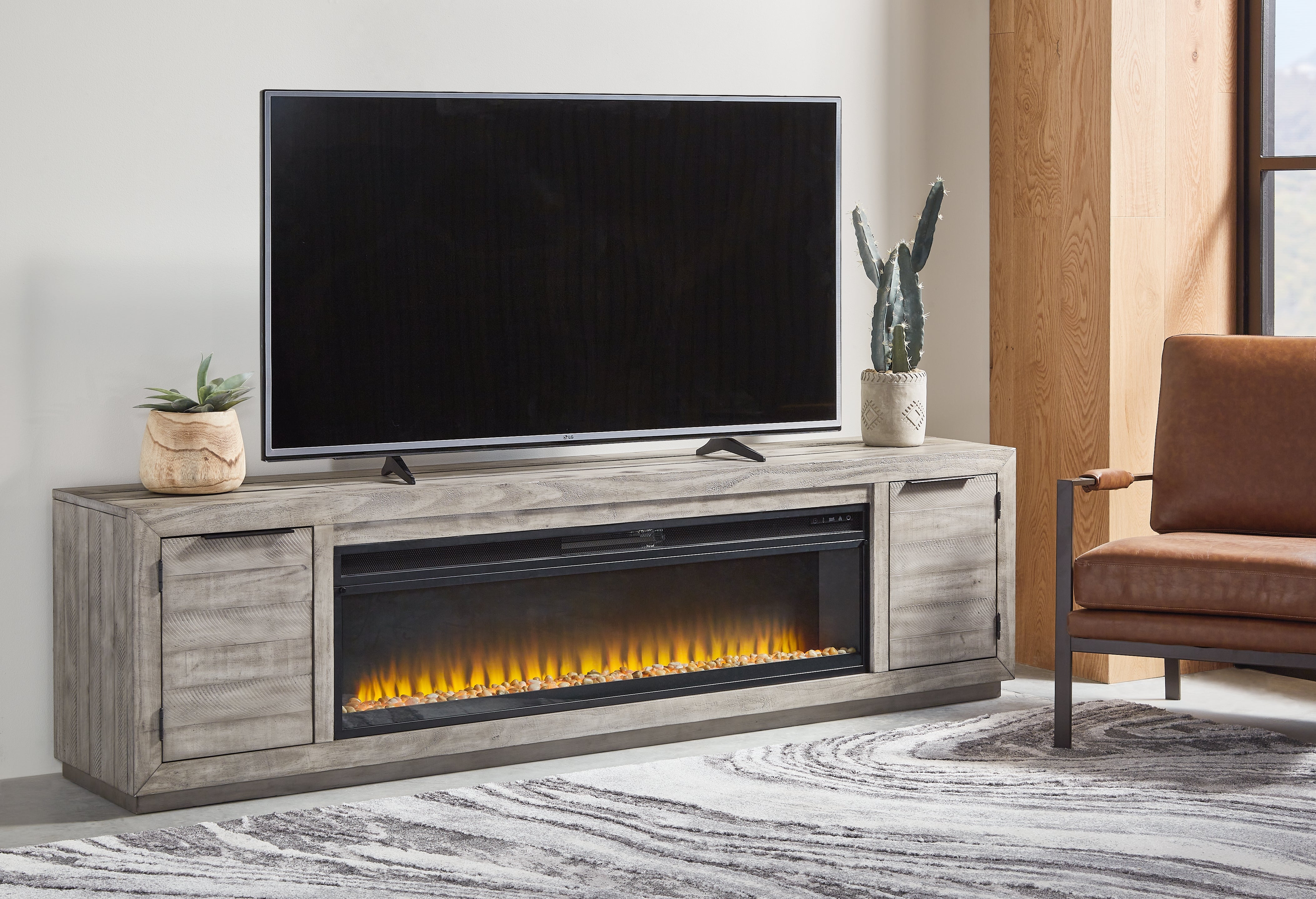 Hoover Furniture Outlet - Ashley Furniture - Naydell 92" TV Stand with Electric Fireplace - 92" TV Stand with Electric Fireplace - W996W1