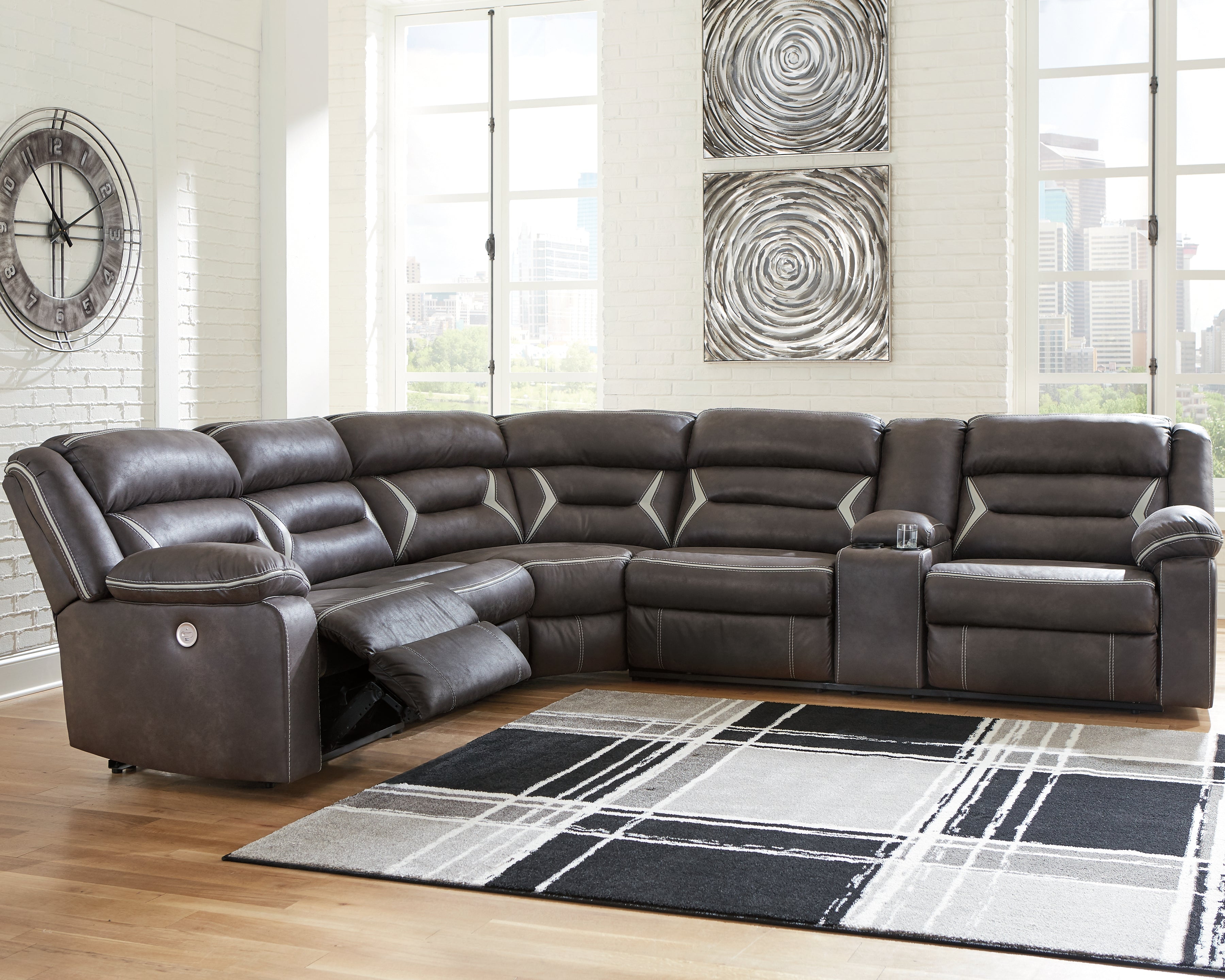 Hoover Furniture Outlet - Ashley Furniture - Kincord 4-Piece Power Reclining Sectional - 4-Piece Power Reclining Sectional / Midnight - 13104S3