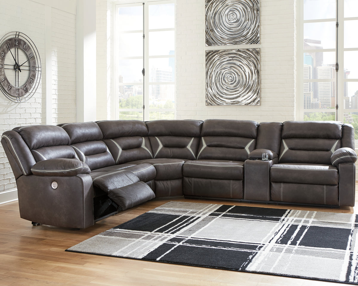 Hoover Furniture Outlet - Ashley Furniture - Kincord 4-Piece Power Reclining Sectional - 4-Piece Power Reclining Sectional / Midnight - 13104S3