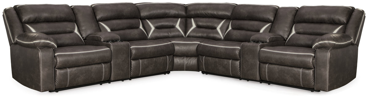 Hoover Furniture Outlet - Ashley Furniture - Kincord 3-Piece Power Reclining Sectional - 3-Piece Power Reclining Sectional / Midnight - 13104S5