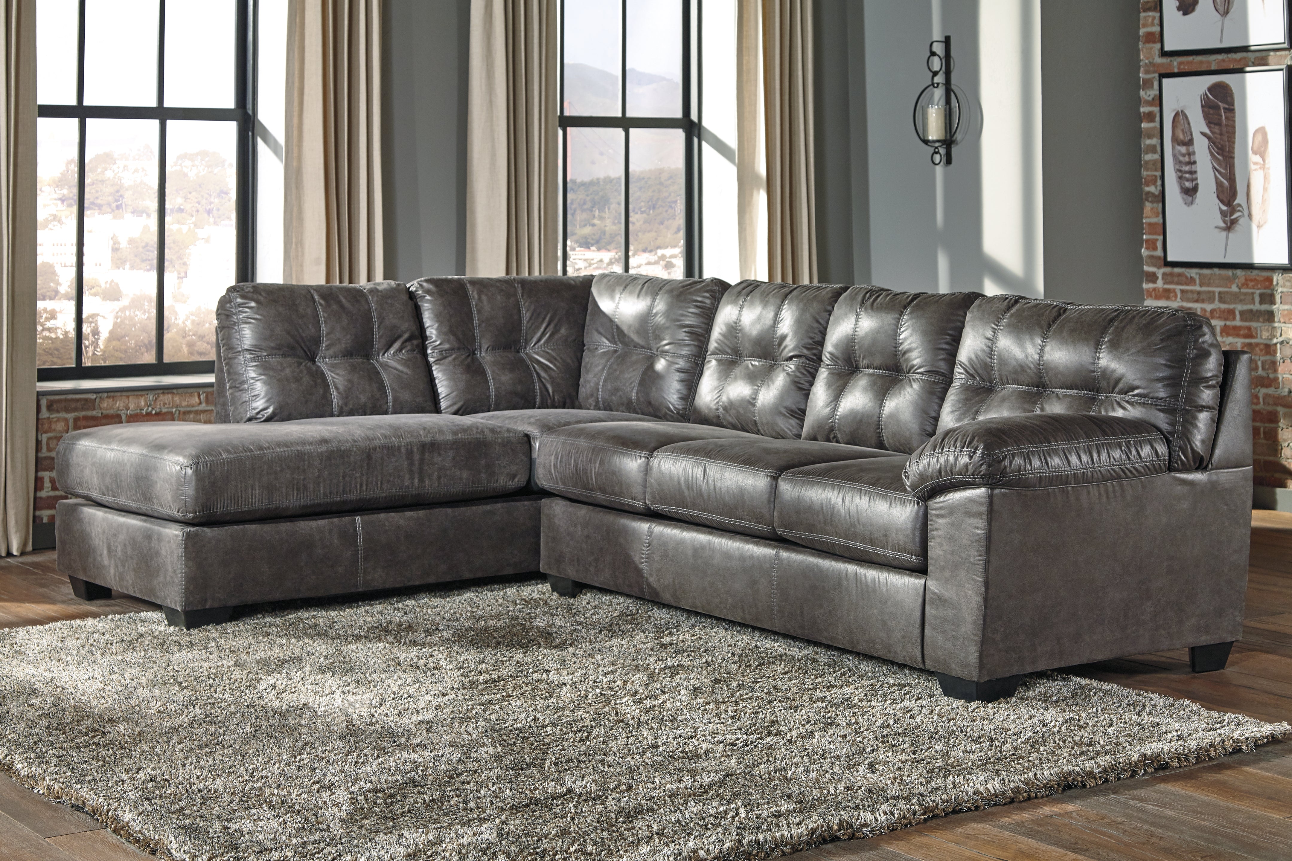 Hoover Furniture Outlet - Ashley Furniture - Fallston 2-Piece Sectional with Chaise - RAF 2-Piece Sectional with Chaise / Slate - 17221S1