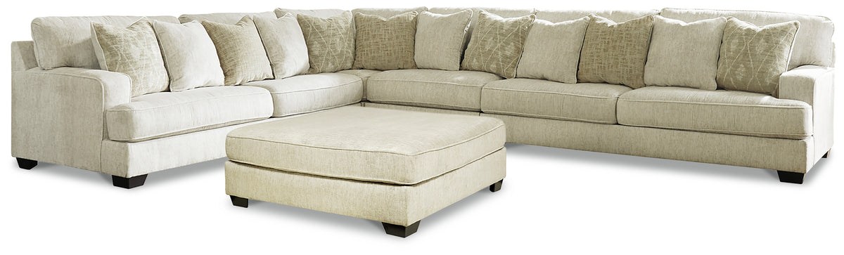 Hoover Furniture Outlet - Ashley Furniture - Rawcliffe 4-Piece Sectional with Ottoman - 4-Piece Sectional with Ottoman / Parchment - 19604U3