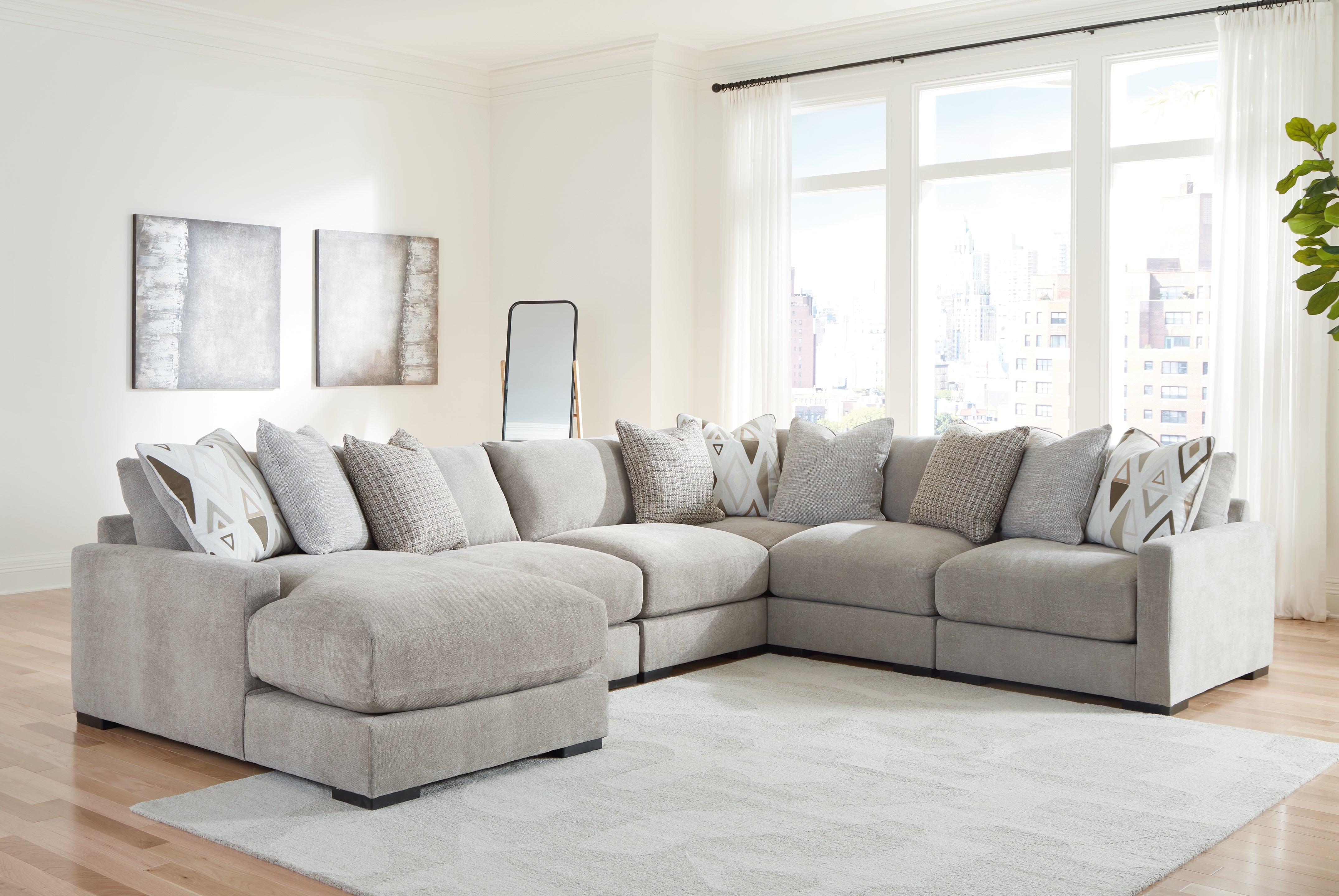 Hoover Furniture Outlet - Ashley Furniture - Aslan Court 6-Piece Sectional with Chaise - RAF 6-Piece Sectional with Chaise / Flax - 20305S8