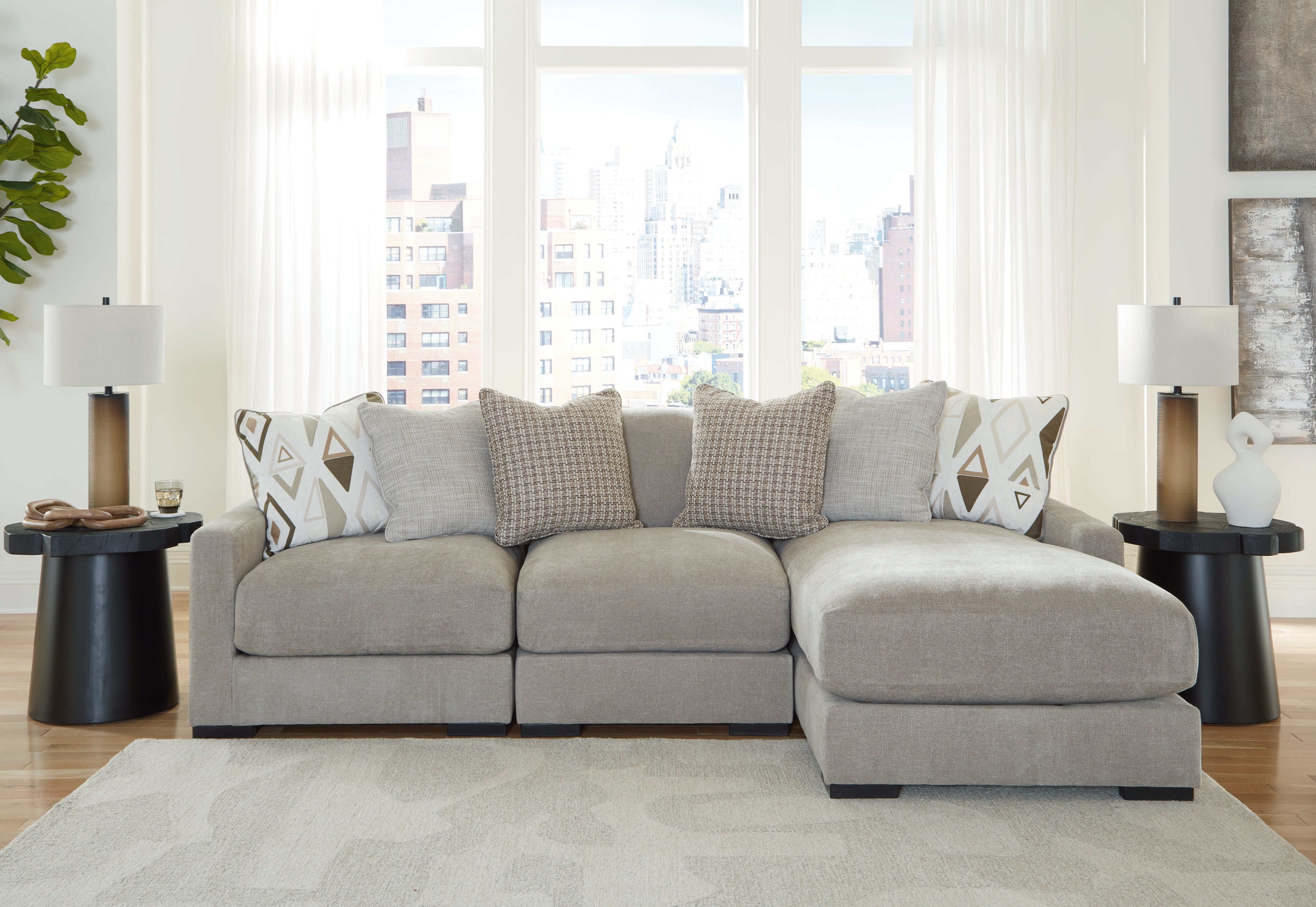 Hoover Furniture Outlet - Ashley Furniture - Aslan Court 3-Piece Sofa Sectional with Chaise - RAF 3-Piece Sofa Sectional with Chaise / Flax - 20305S4